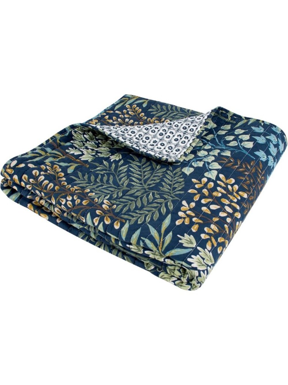 Cozy Quilted Throw Blanket - English Forest Design in Navy, Green & Teal